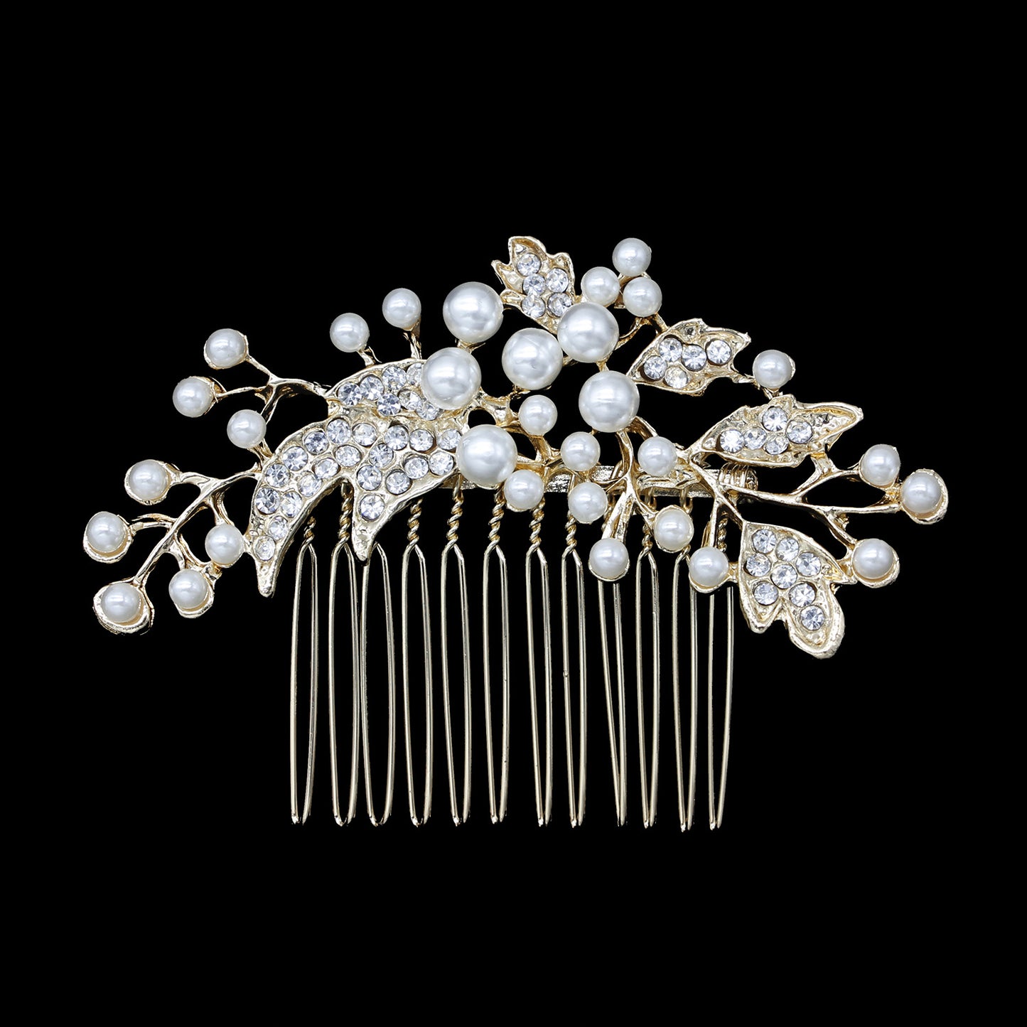 Silver Alloy Pearl Hair Comb Bridal with Crystal Accents