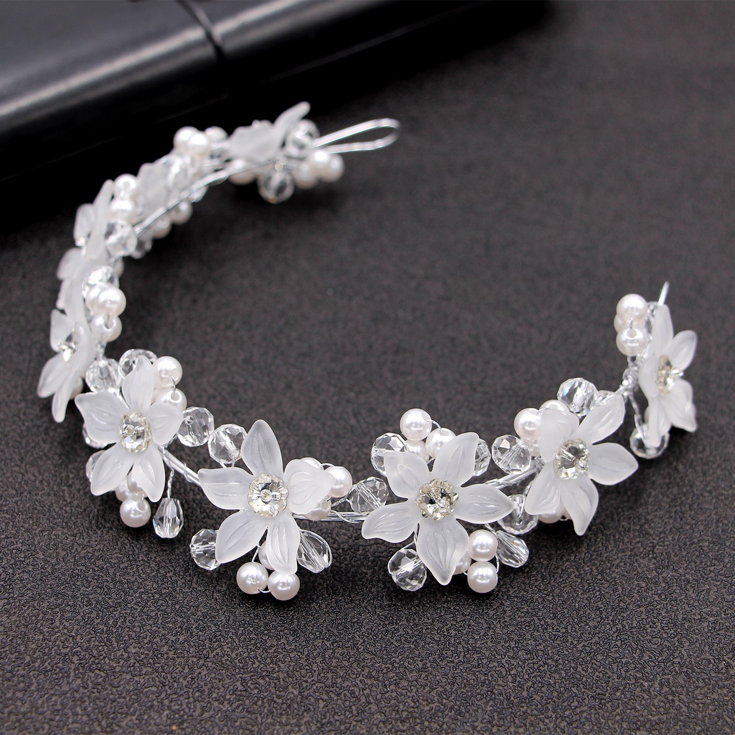 Acrylic Crystal Flower Pearl Headband Bridal Wedding Hair Accessory
