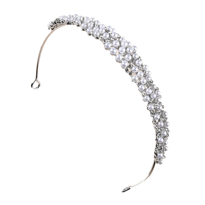 Alloy Pearl Rhinestone Wedding Veil Bridal Crown Hairpiece