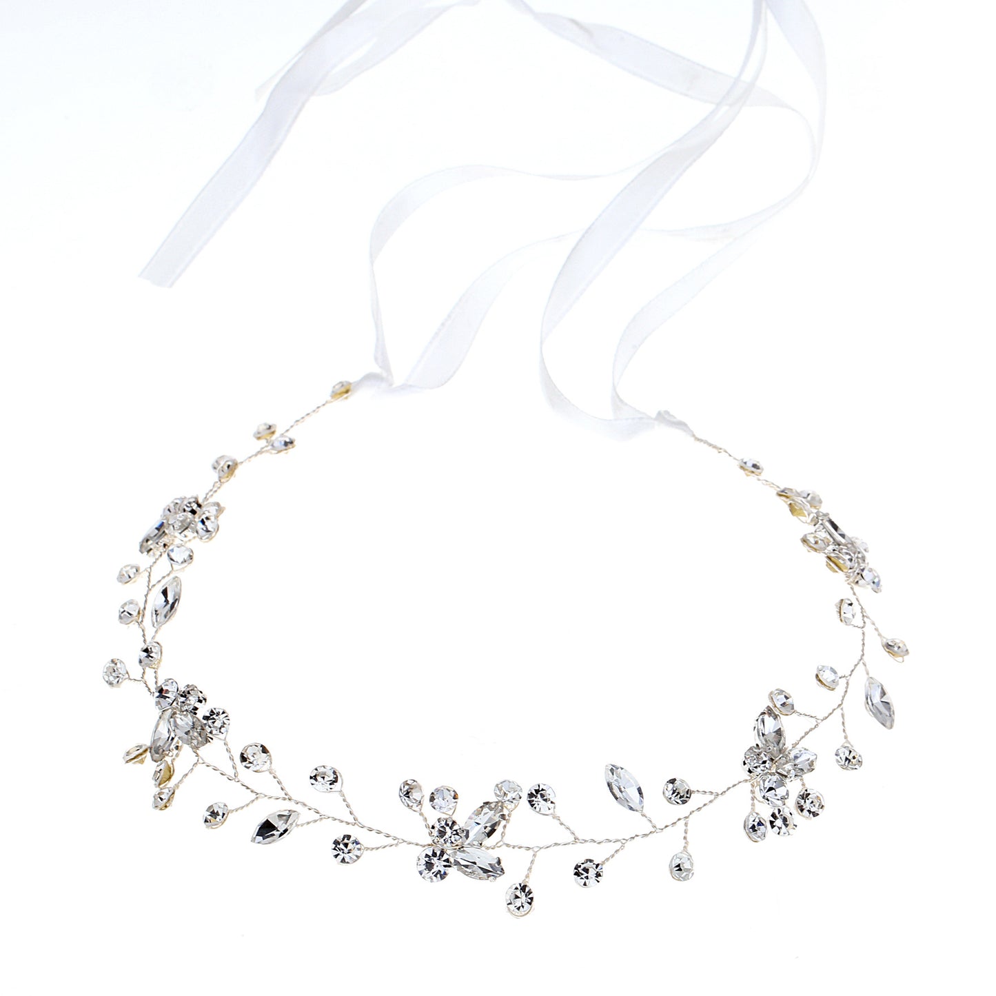 Silver Rhinestone Handmade Bridal Headband Wedding Hairpiece