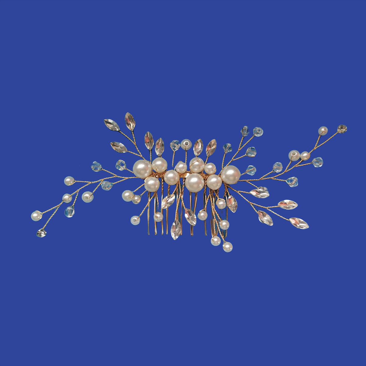 White Crystal Pearl Hair Comb Elegant Bridal Hairpiece