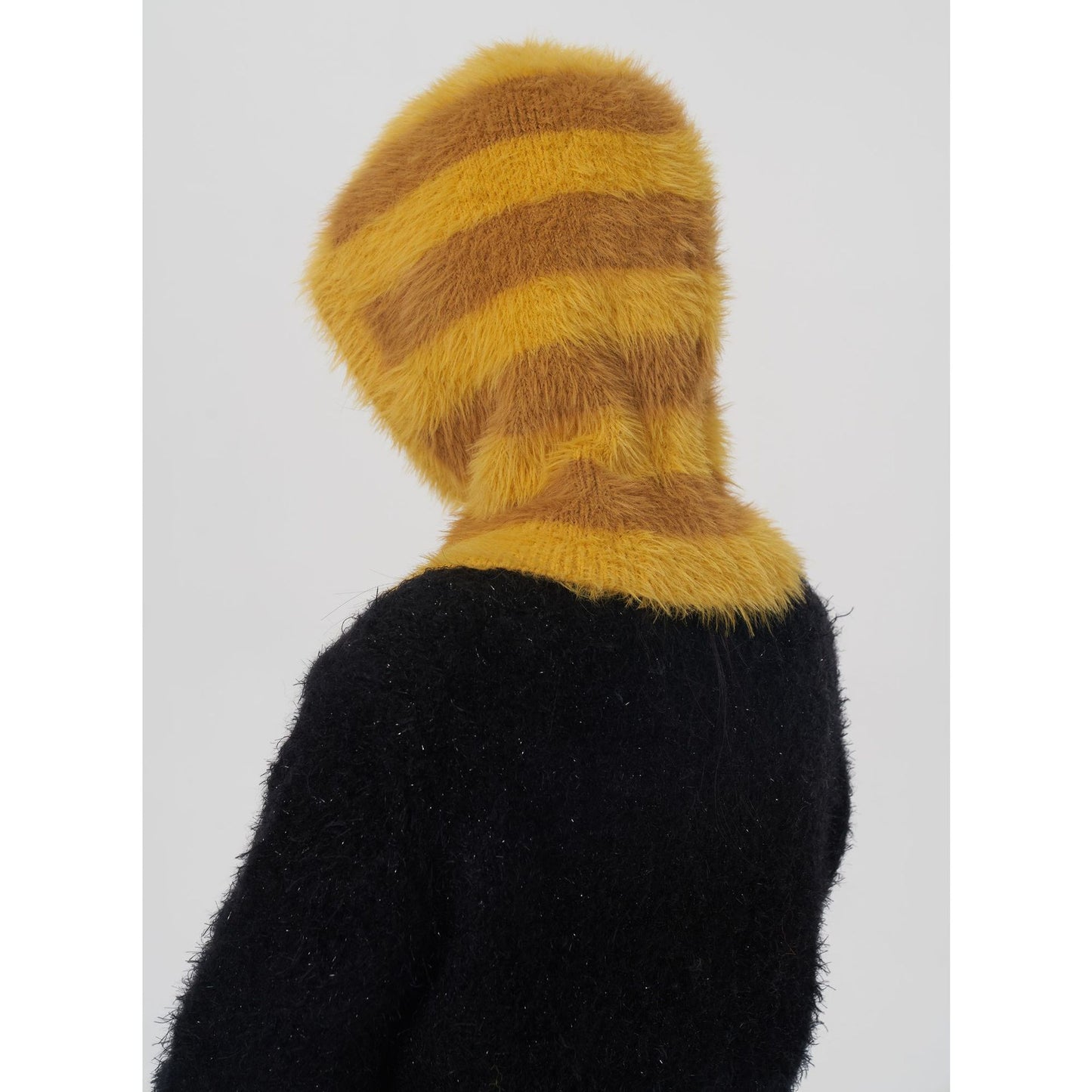 Trendy Two-Tone Striped Faux Mink Knit Beanie for Women