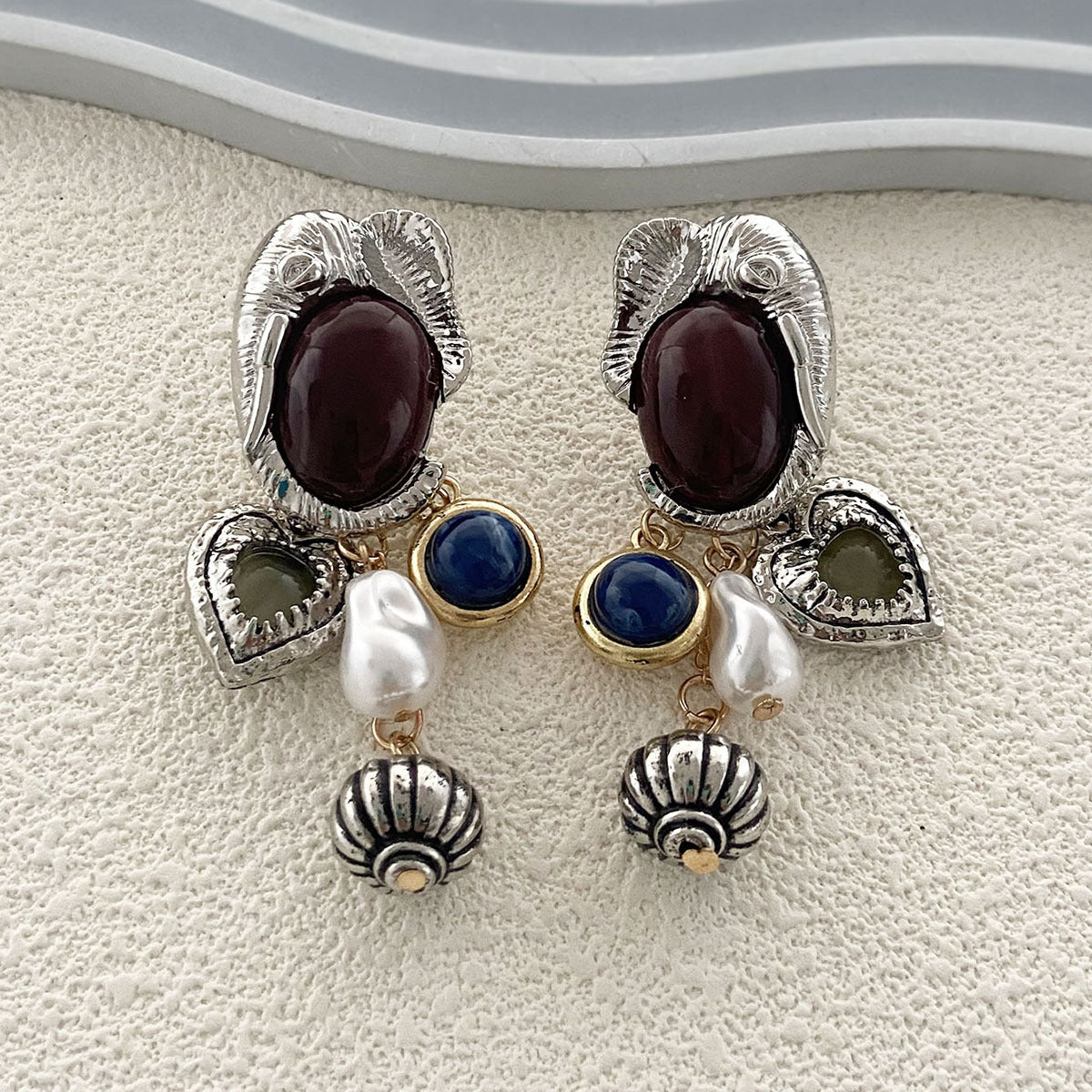 Elephant Pendant Earrings Vintage Pearl Gem Everyday