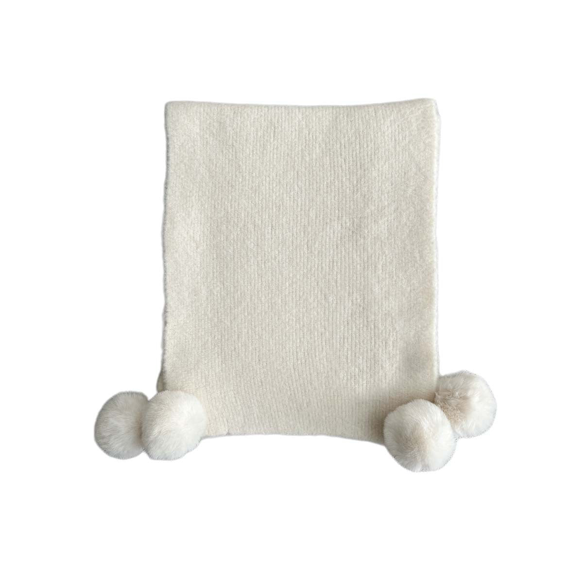 Cozy Solid Color Knitted Scarf with Pom Poms for Women