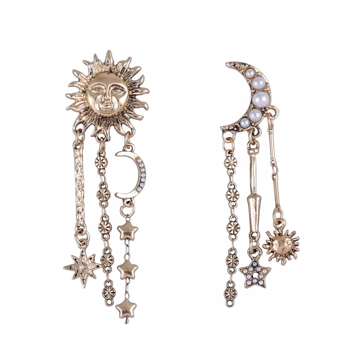 Tassel Drop Earrings Sun Moon Star Statement Celestial
