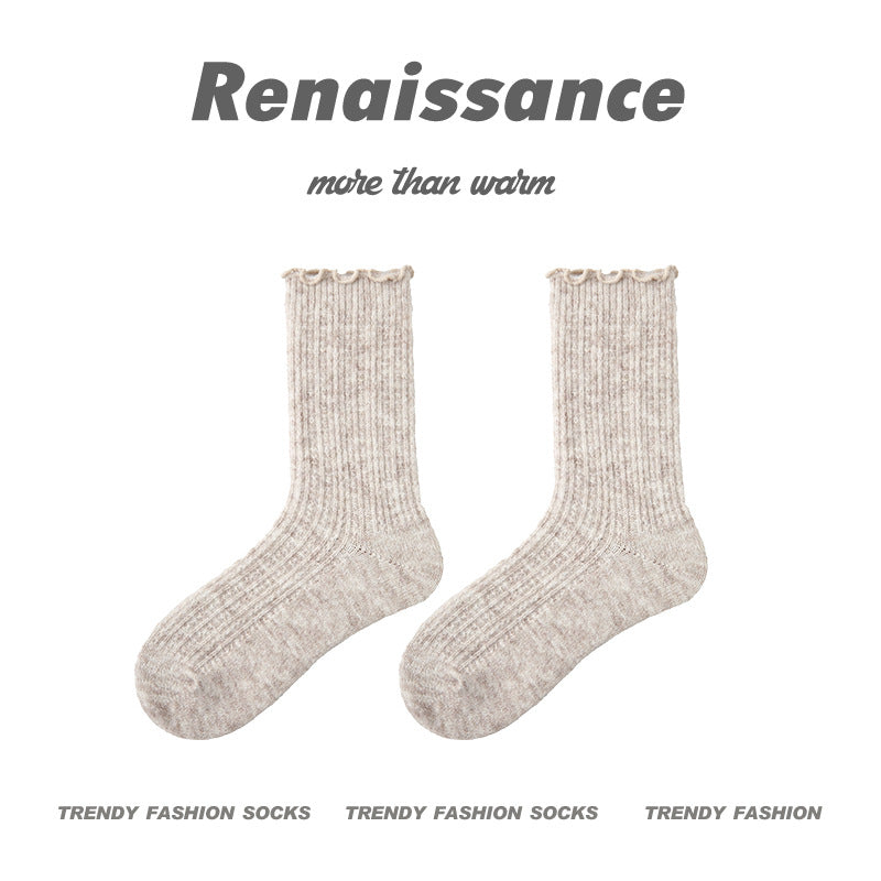 Mid Calf Wool Blend Socks Renaissance Lace Fleece Lined