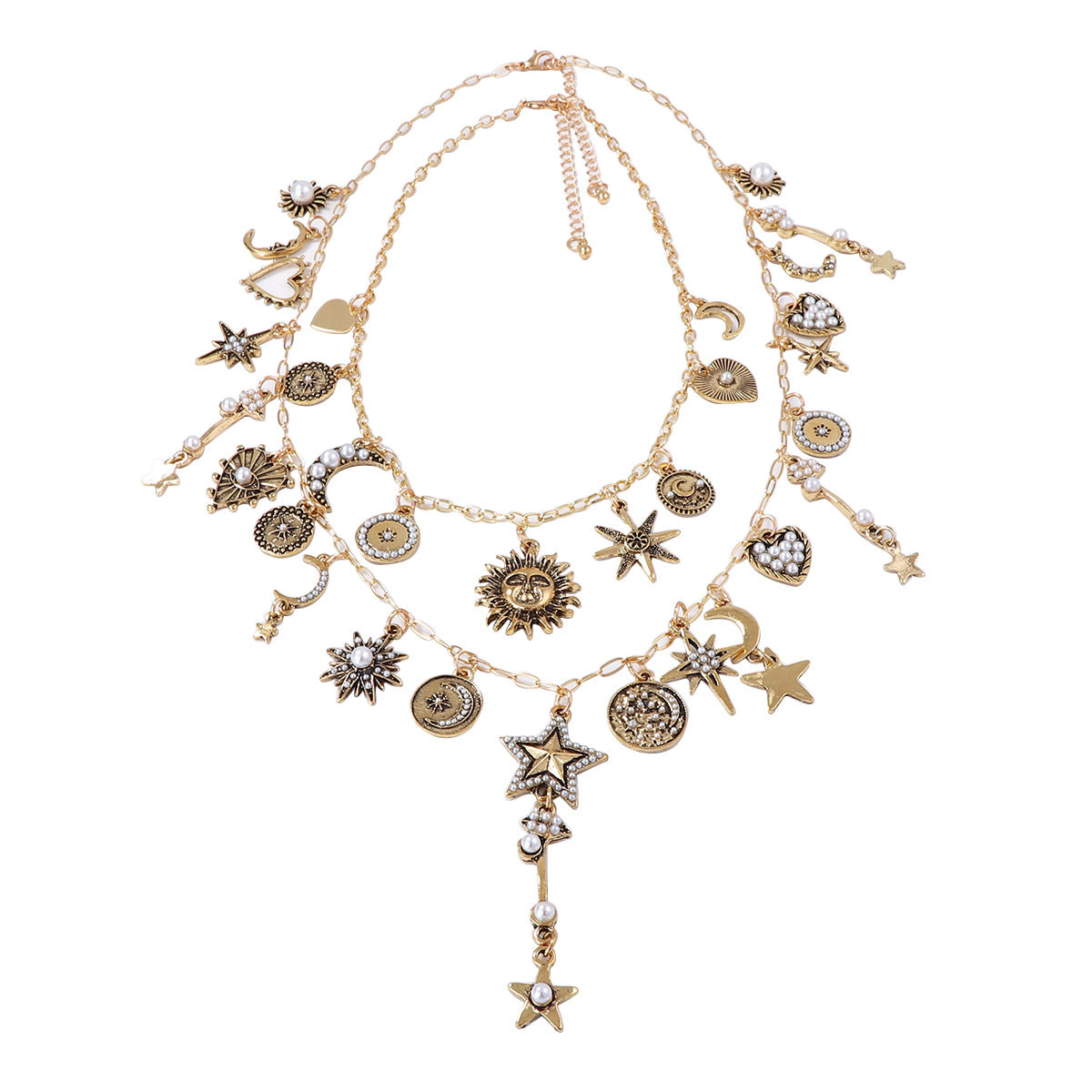 Layered Sun Moon Star Chain Necklace Stackable Chic