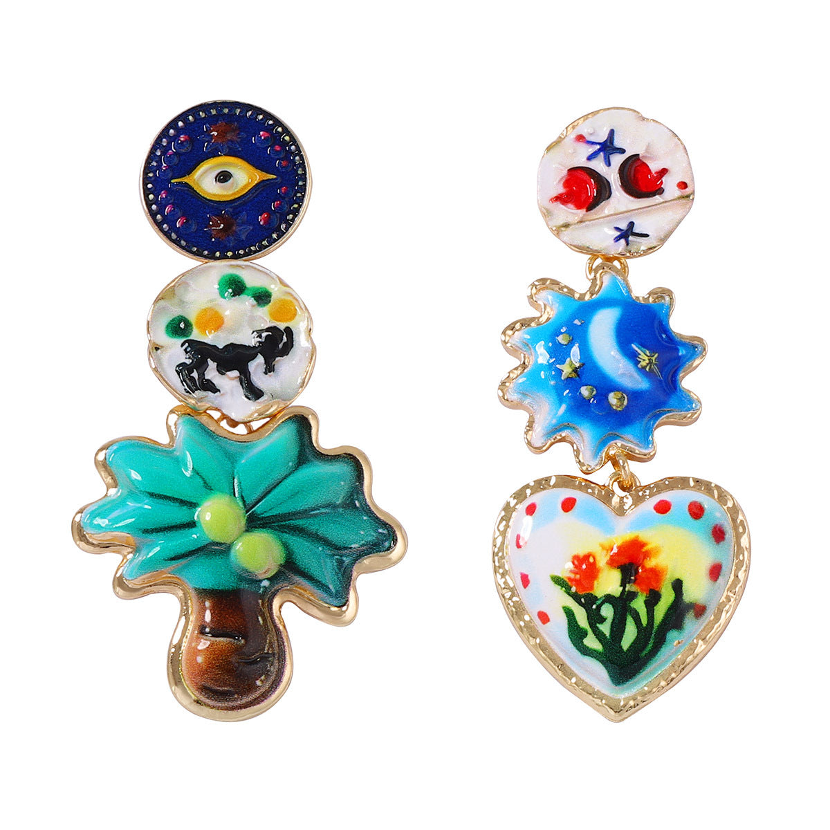 Alloy Earrings Asymmetrical Heart Floral Light Vintage