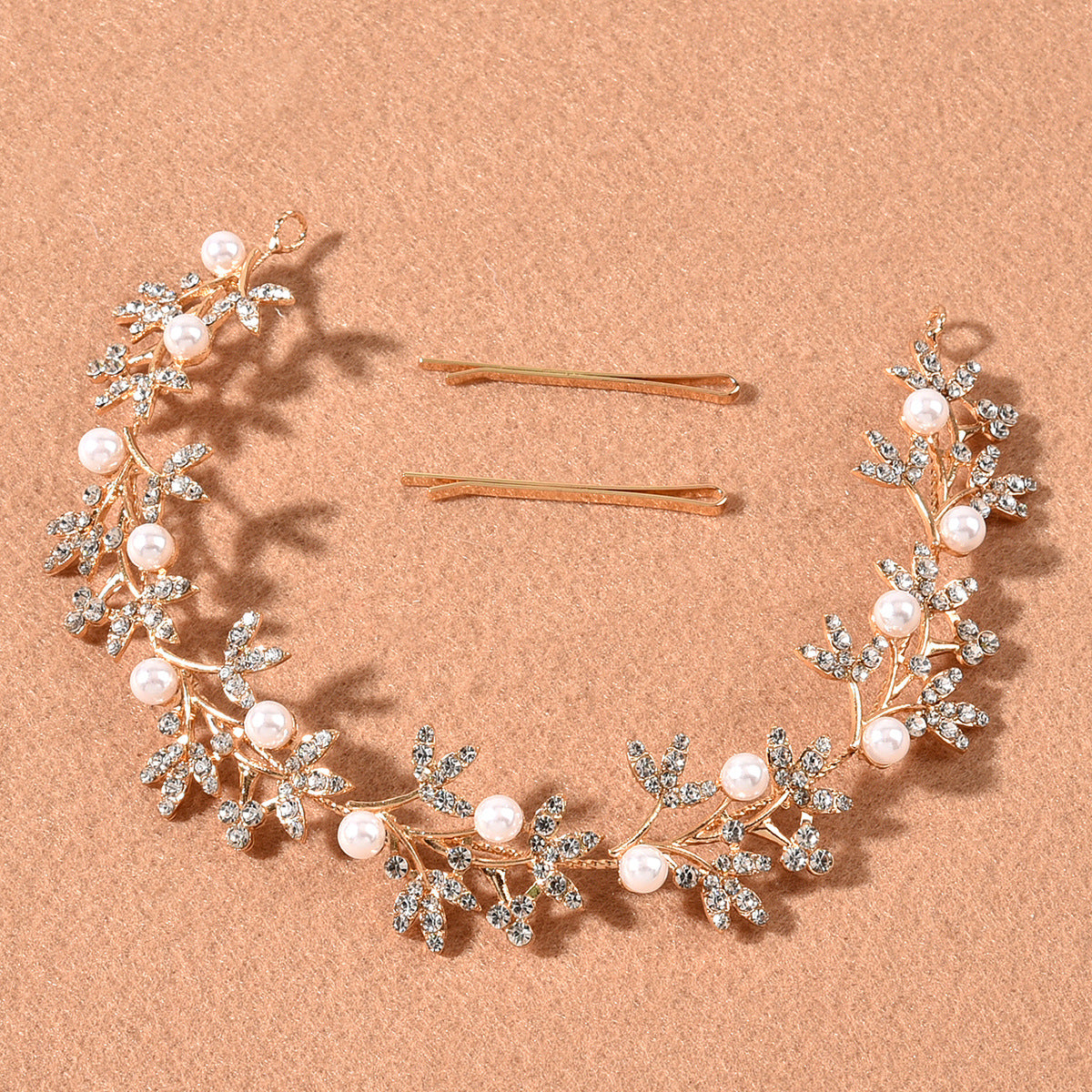 Rhinestone Alloy Leaf Pearl Hair Accessories Bridal