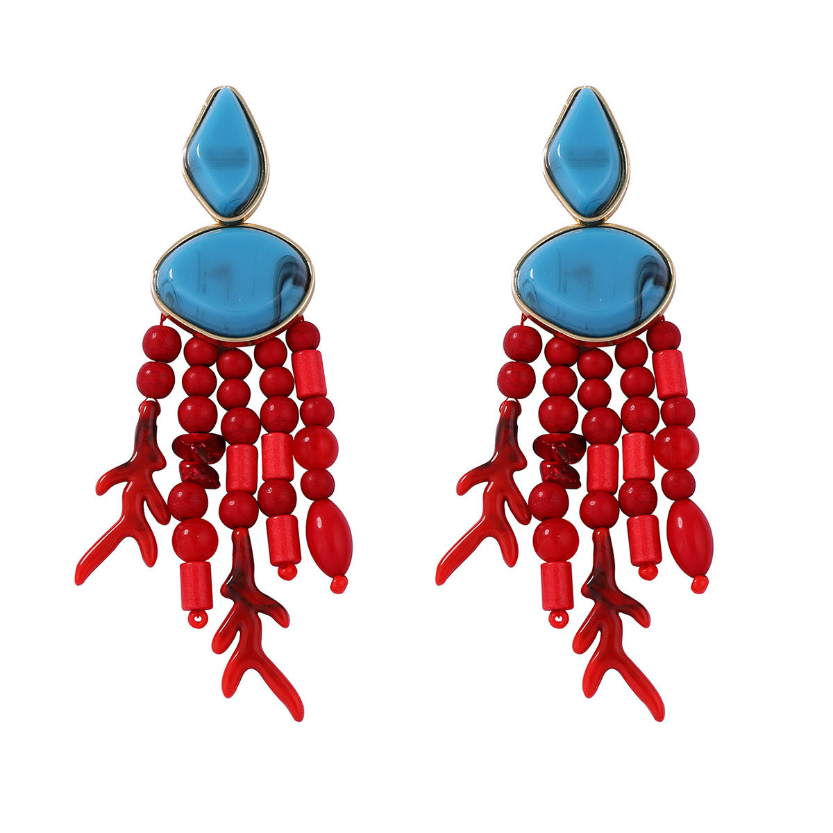 Beaded Tassel Drop Earrings Coral Boho Beach Style