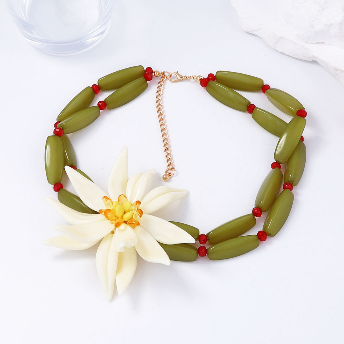 Necklace Floral Double Layer Bamboo Link Statement