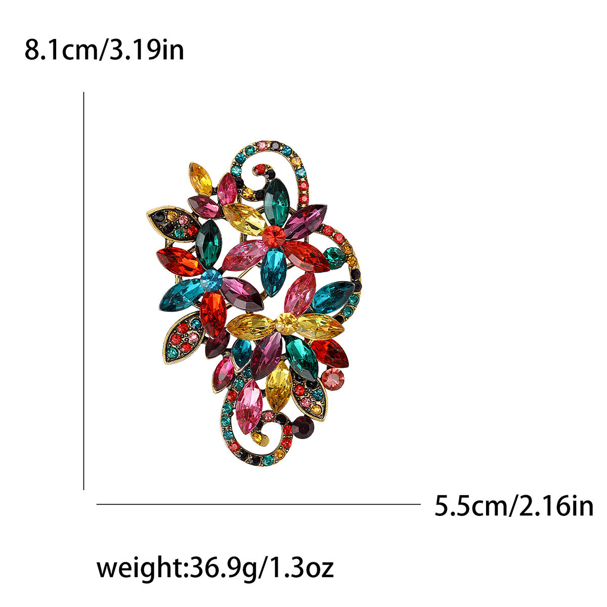 Elegant Floral Crystal Brooch Glass Pin for Women
