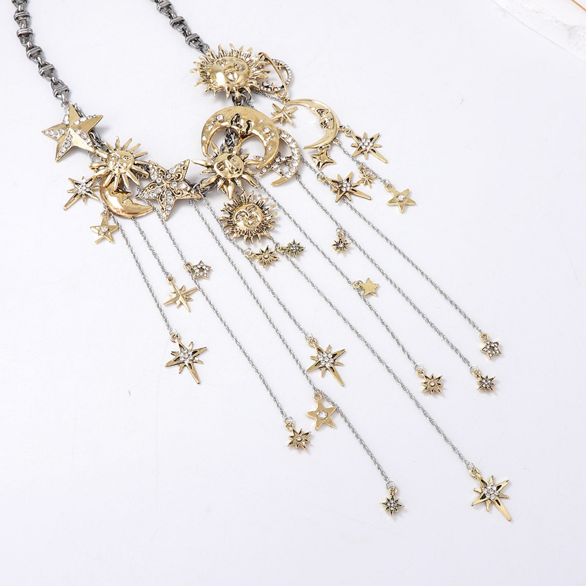 Necklace Sun Moon Star Zircon Tassel Statement
