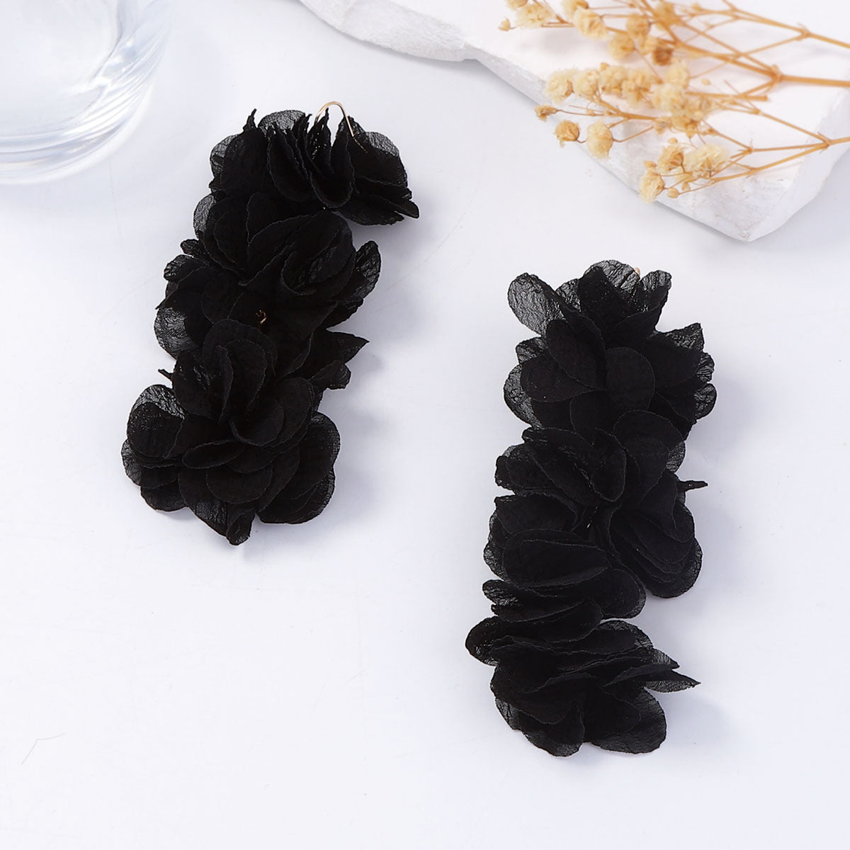 Fabric Flower Statement Earrings Lightweight Office Chic
