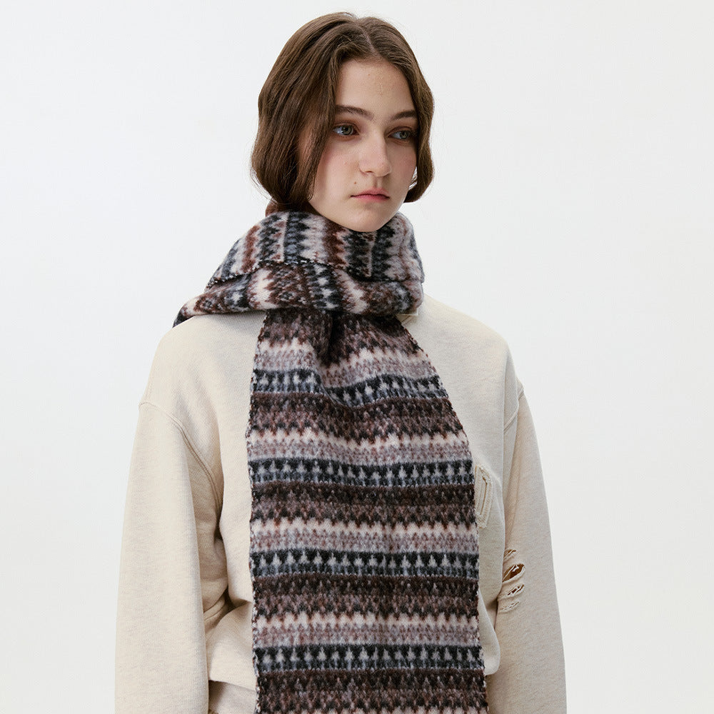Nordic Vintage Striped Scarf Soft Knitted Warm Neck Wrap