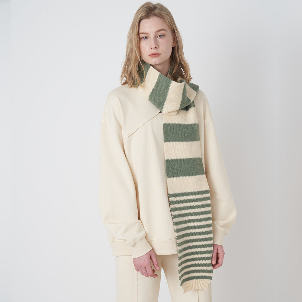 Color-Block Striped Knit Scarf Fashionable Casual Soft Warm Neck Warmer
