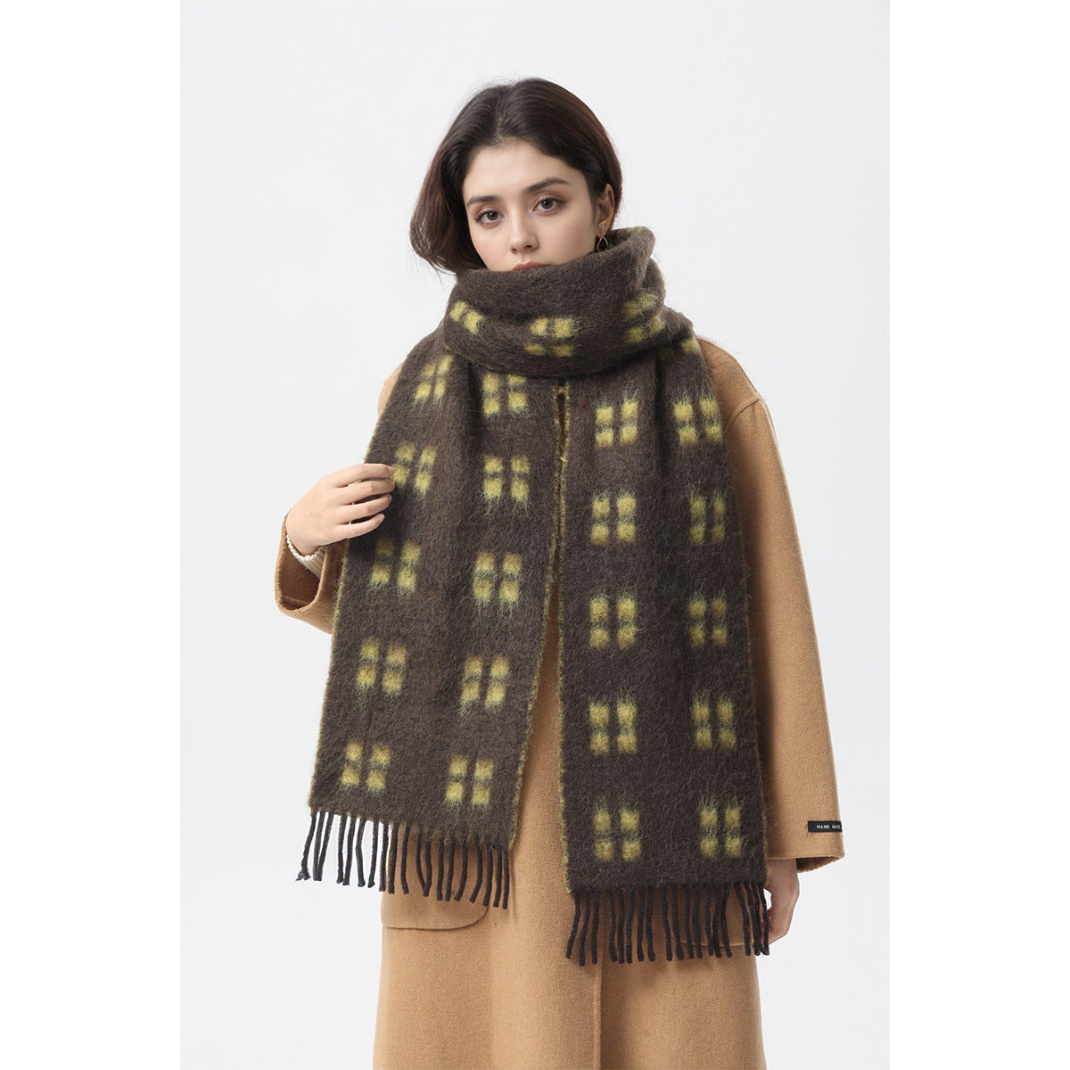 Trendy Wool-Blend Plaid Scarf with Fringe for Men and Women