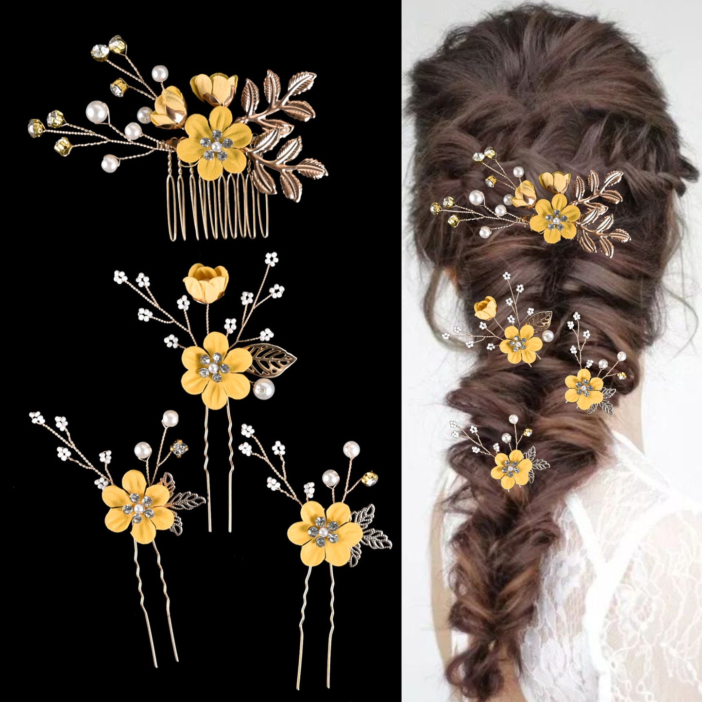 Colorful Floral Bride Wedding Hairpiece Set