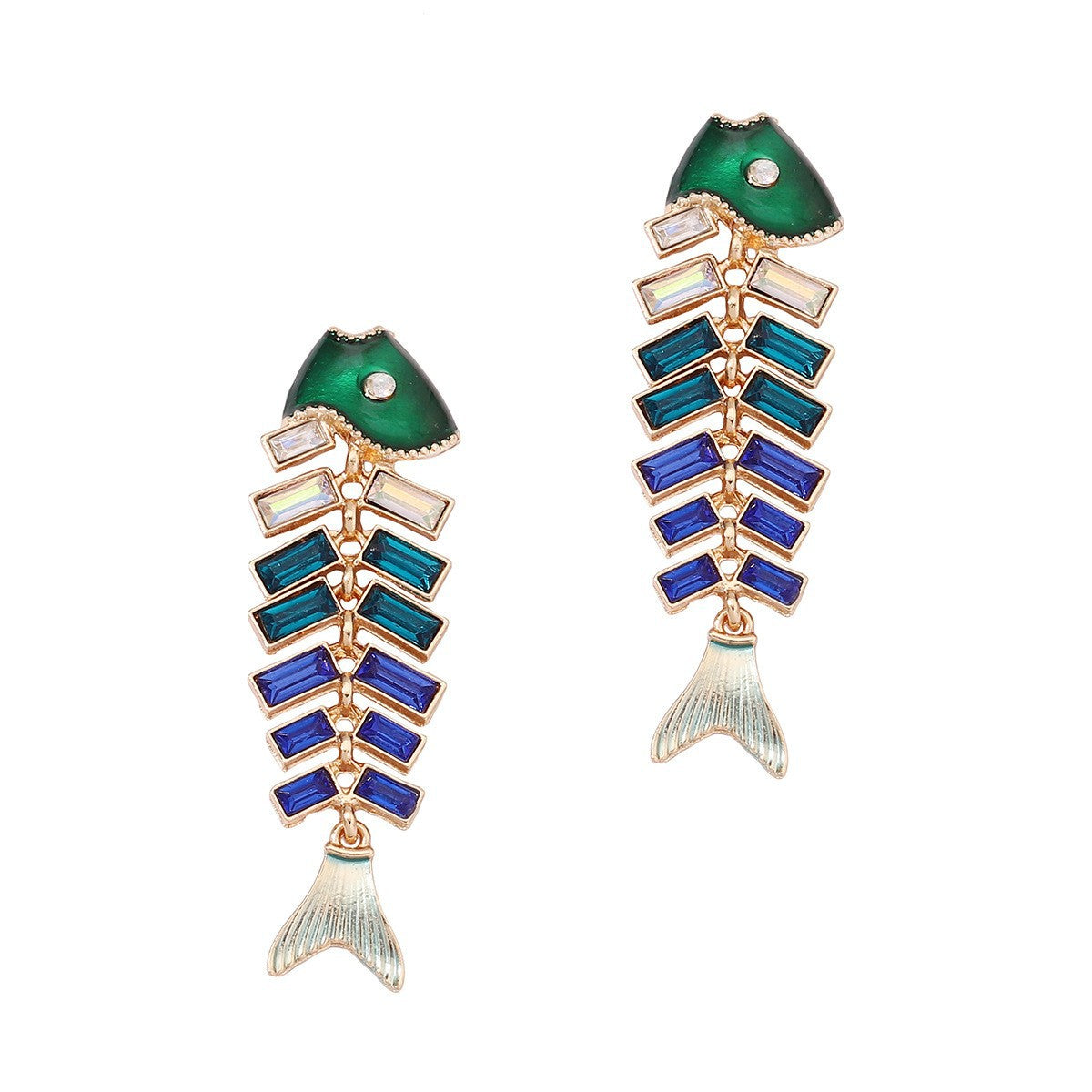 Earrings Fishbone Rhinestone Dangle Retro Chic