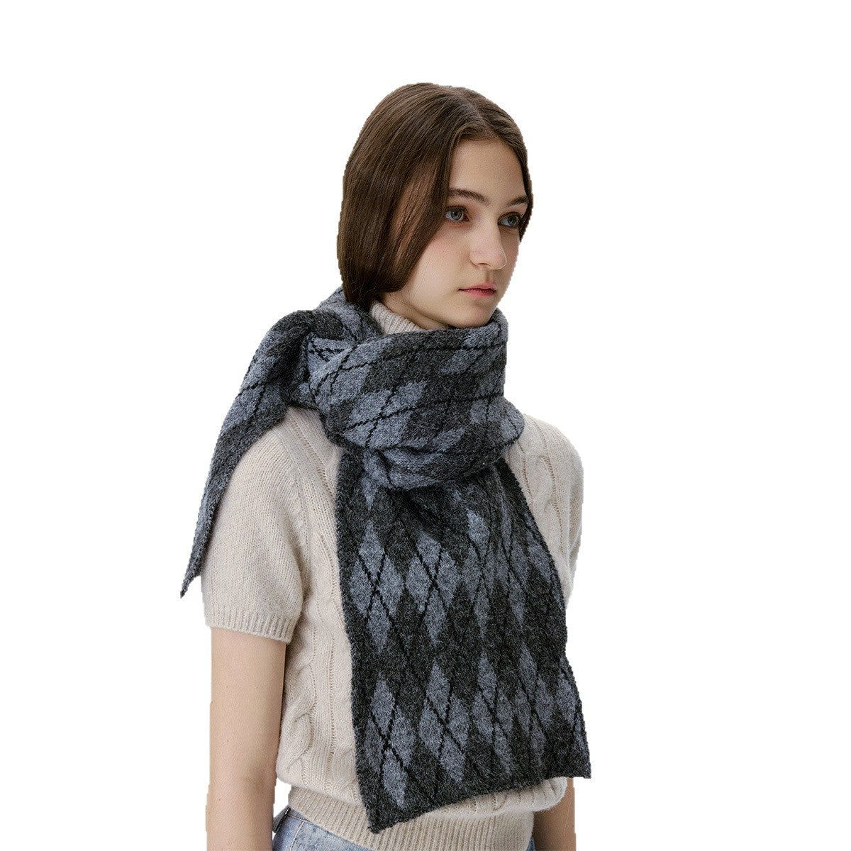 Diamond Pattern Knit Scarf Warm Cozy Neck Gaiter for Men and Women