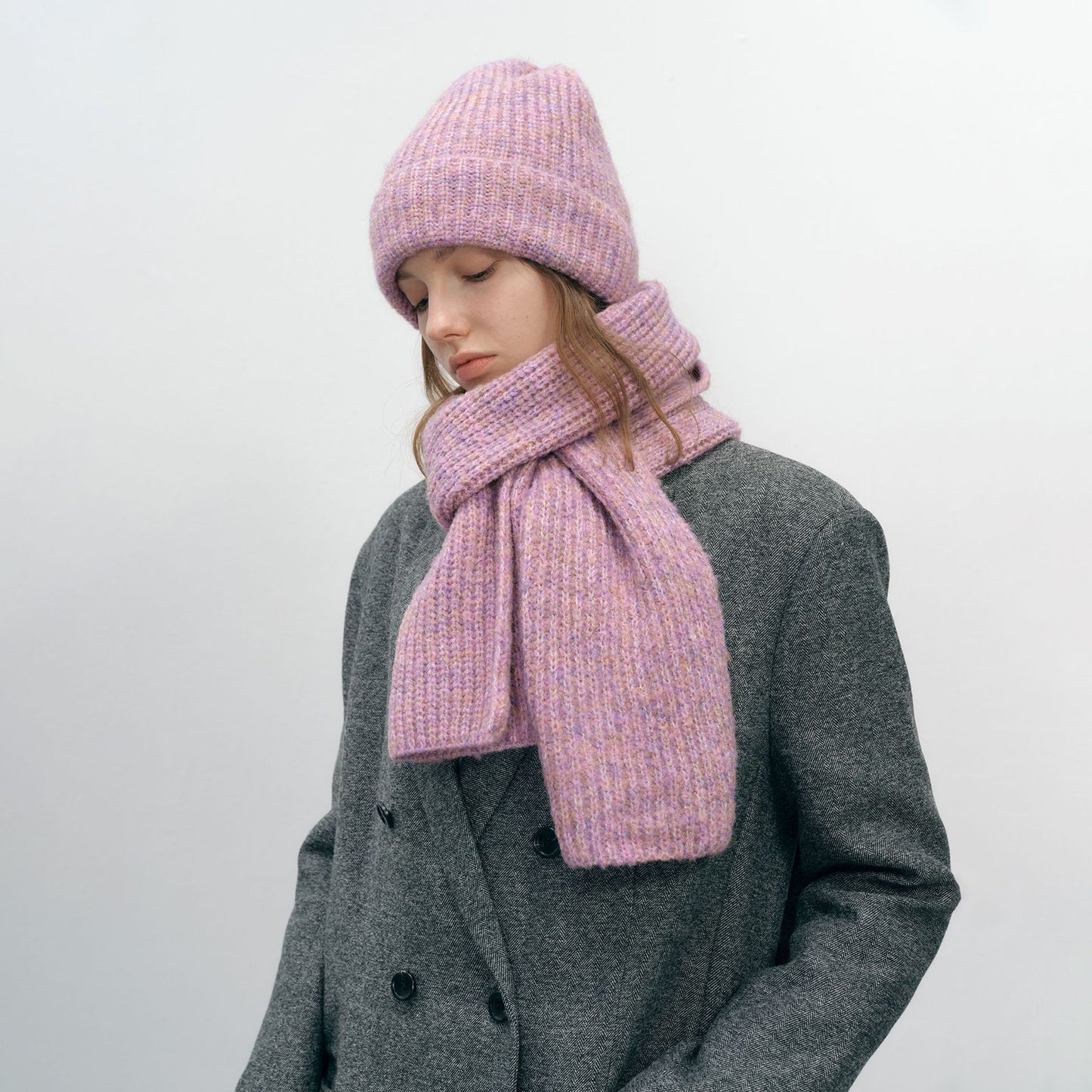 Unisex Solid Color Wool Blend Knitted Beanie and Scarf Set