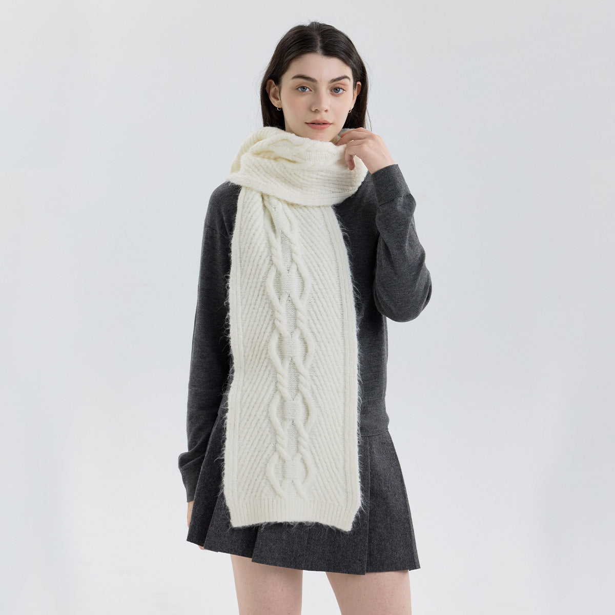 Rose Pattern Knitted Scarf for Women - Warm and Cozy