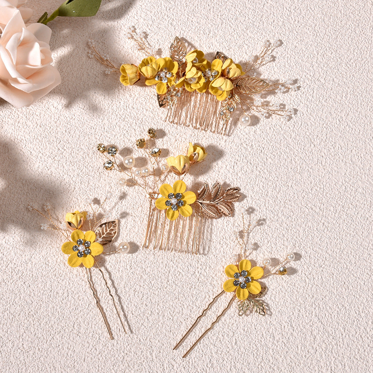 Light Blue and Pink Bridal Flower Hair Comb Accessories