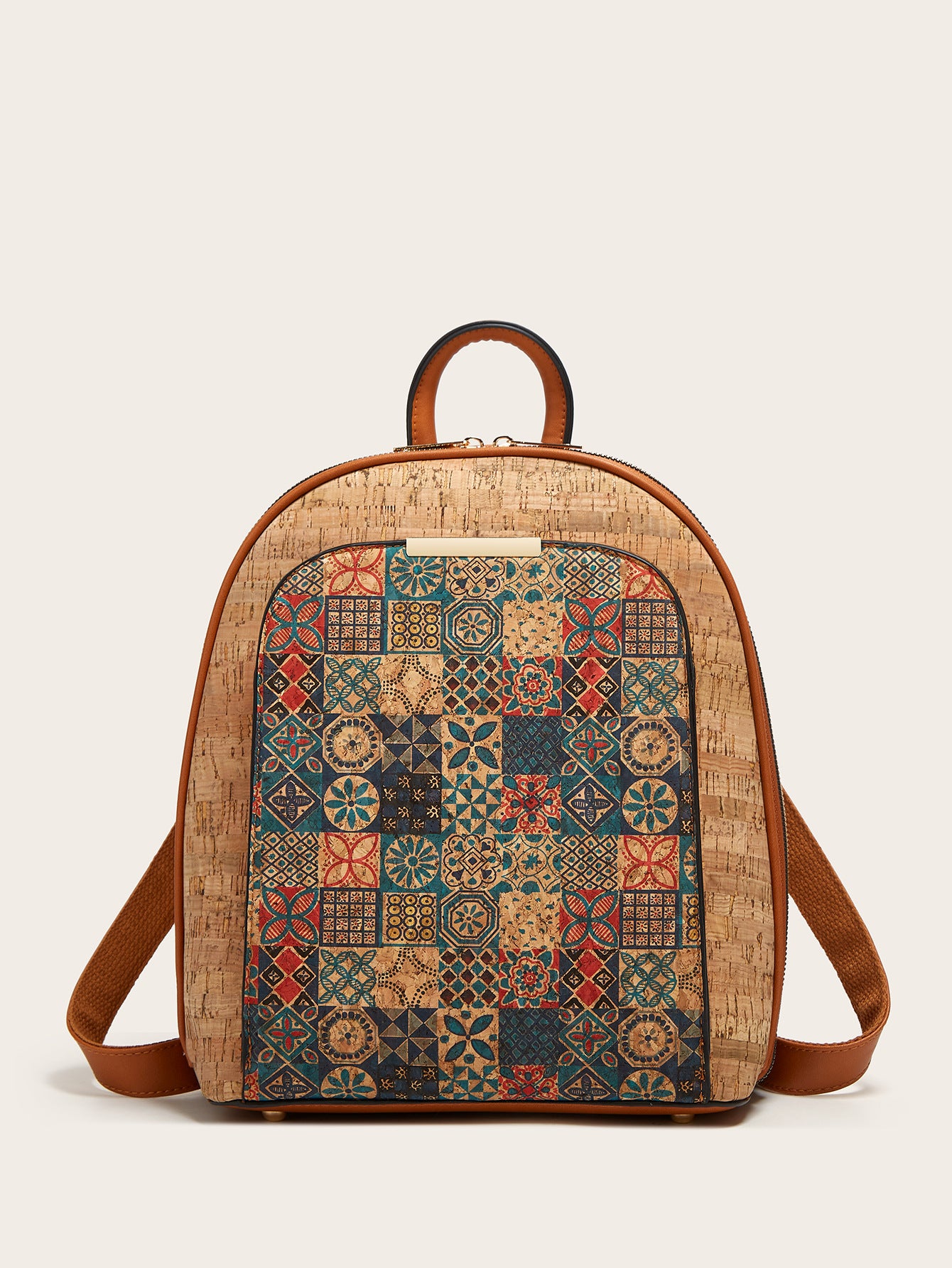 Printed Cork Backpack Waterproof Retro Style Women’s Travel Bag