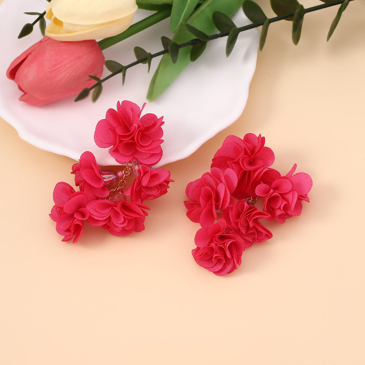 Earrings Bohemian Floral Fabric Chain Lightweight Resort