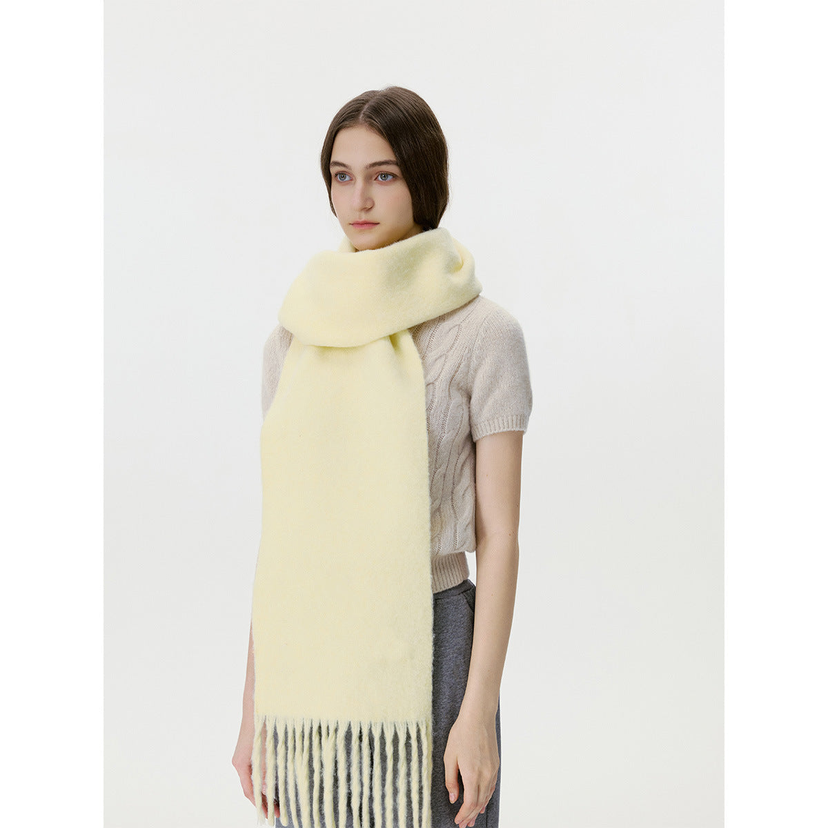 Solid Color Fringed Scarf Stylish Warm Neck Wrap