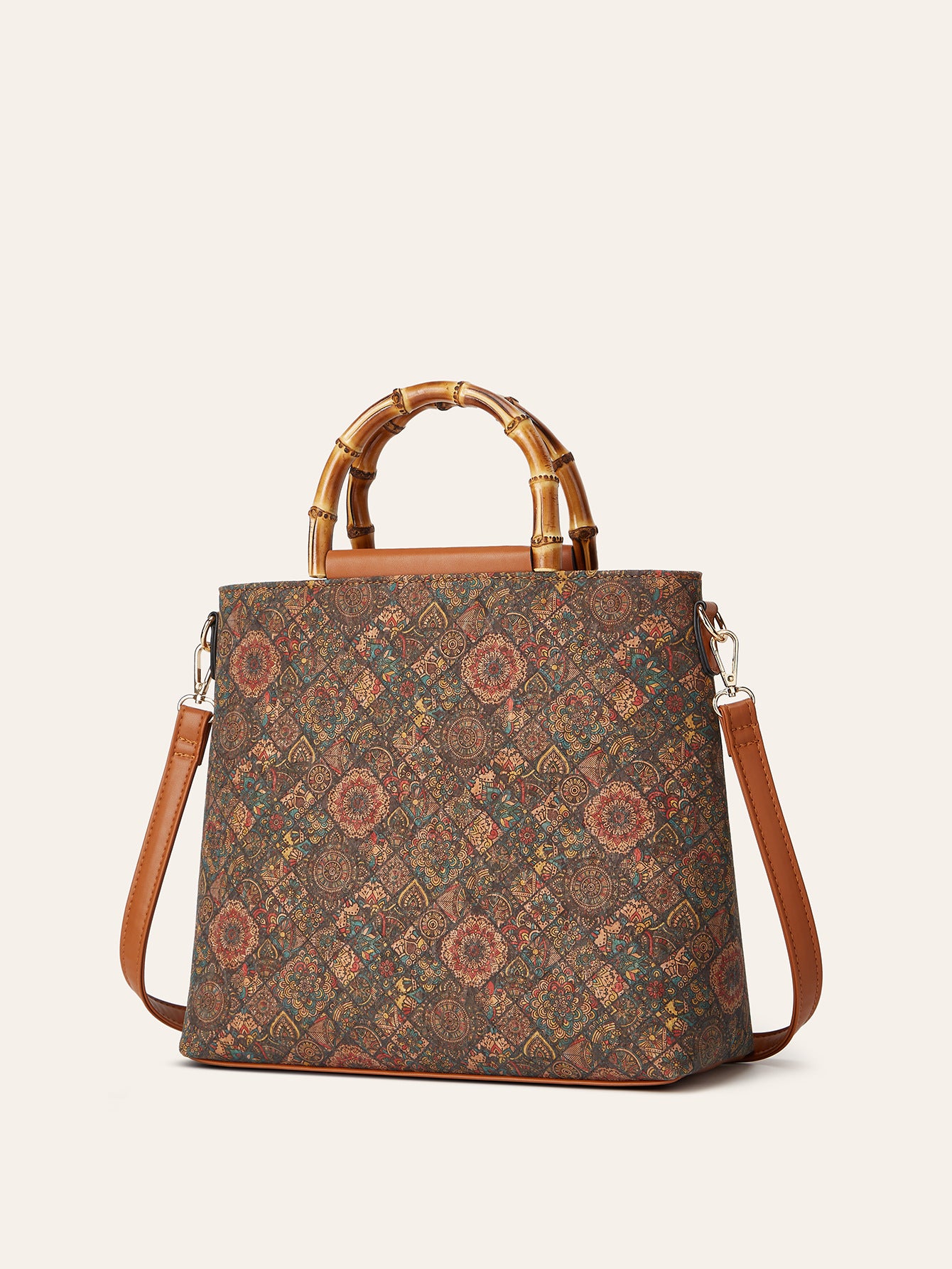 Vintage Ethnic Style Cork Print Tote Bag Eco-Friendly Large Capacity Handbag