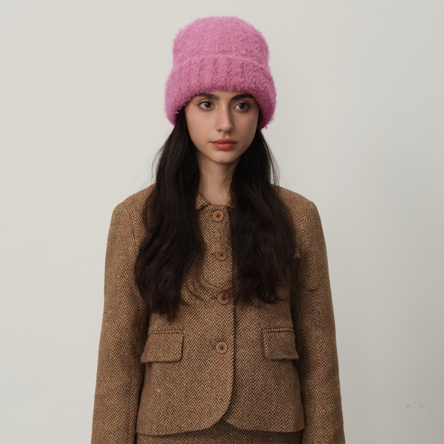 Vintage Warm Thick Knit Beanie with Contrast Color for Women