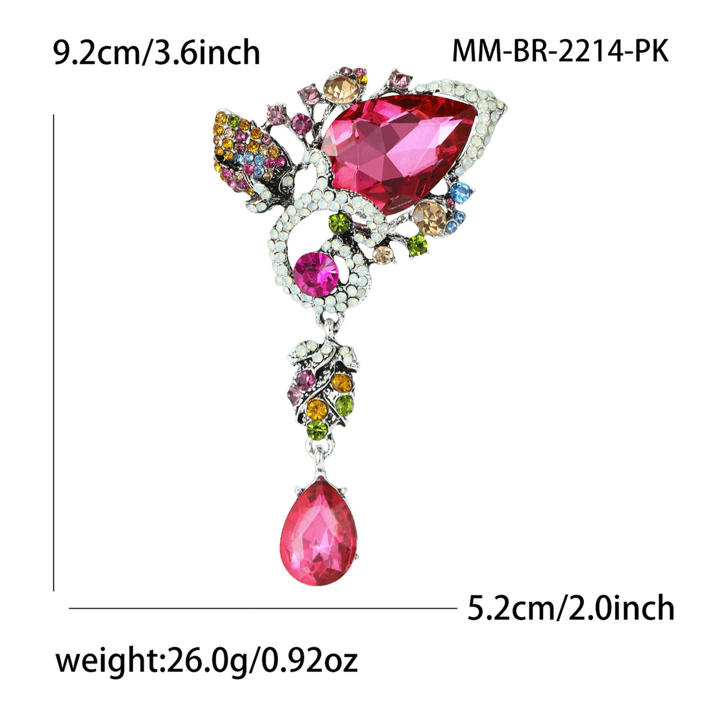 Creative Alloy Rhinestone Water Drop Glass Brooch Fashionable Floral Accessory