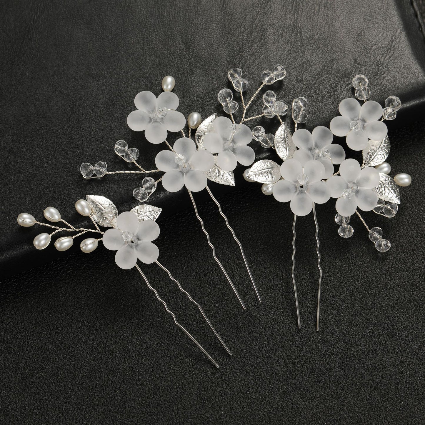 Flower Leaf U Shaped Hair Pins Bridal Hair Accessory