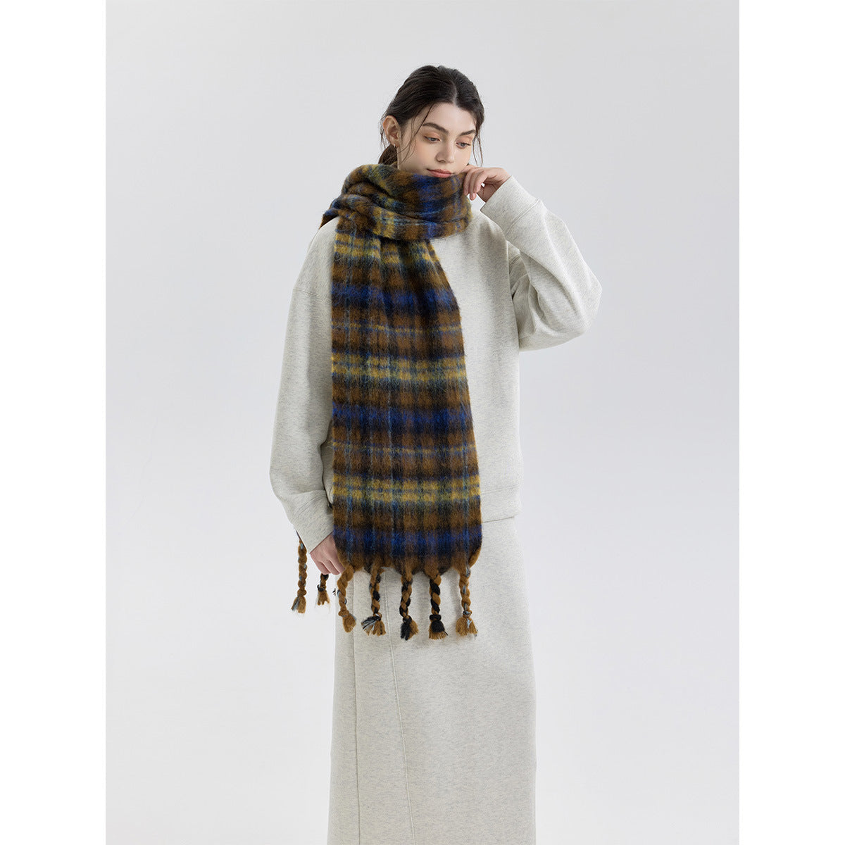 Premium Mixed Color Plaid Scarf Cozy Soft Shawl for Men and Women