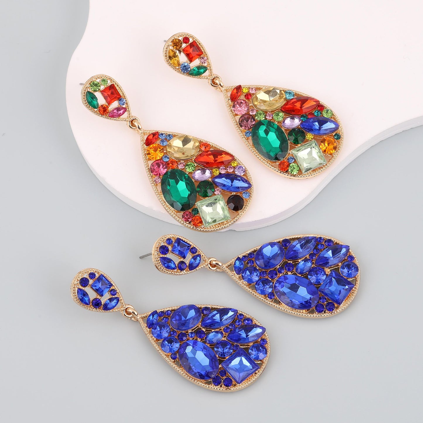 Earrings Colorful Rhinestone Geometric Statement Fashion