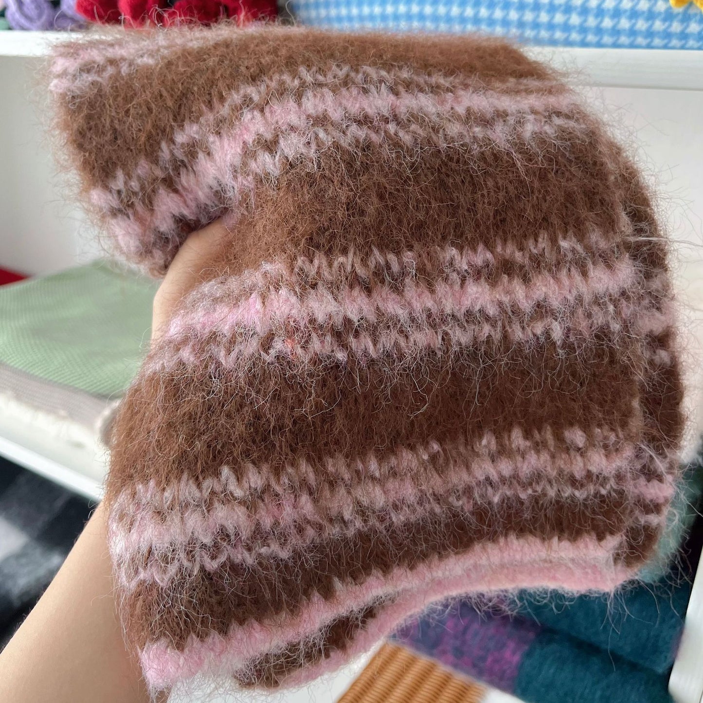 Trendy Color Block Striped Wool Blend Knit Scarf for Women