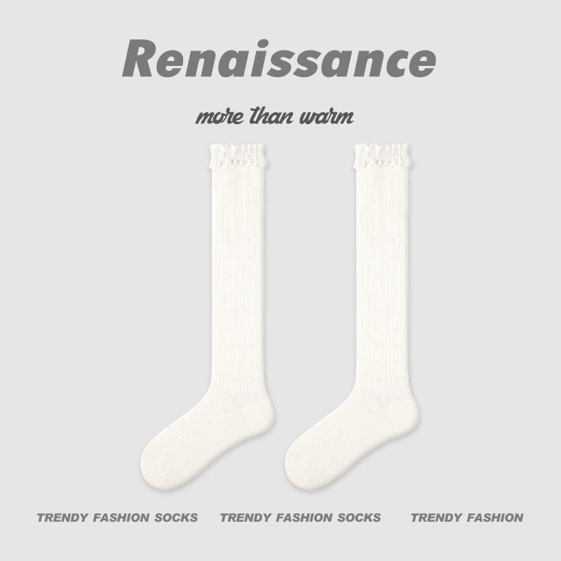 Renaissance Retro Mesh Mid Calf Socks Breathable Cotton