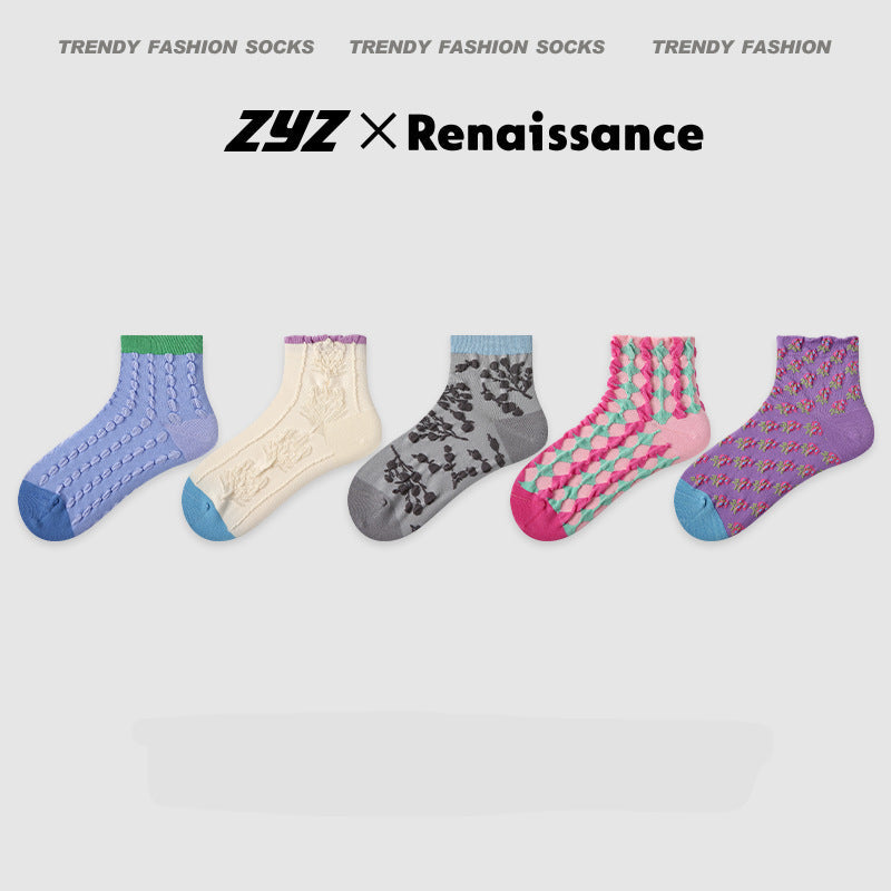 Socks Colorblock Striped Dot Combed Cotton Sporty
