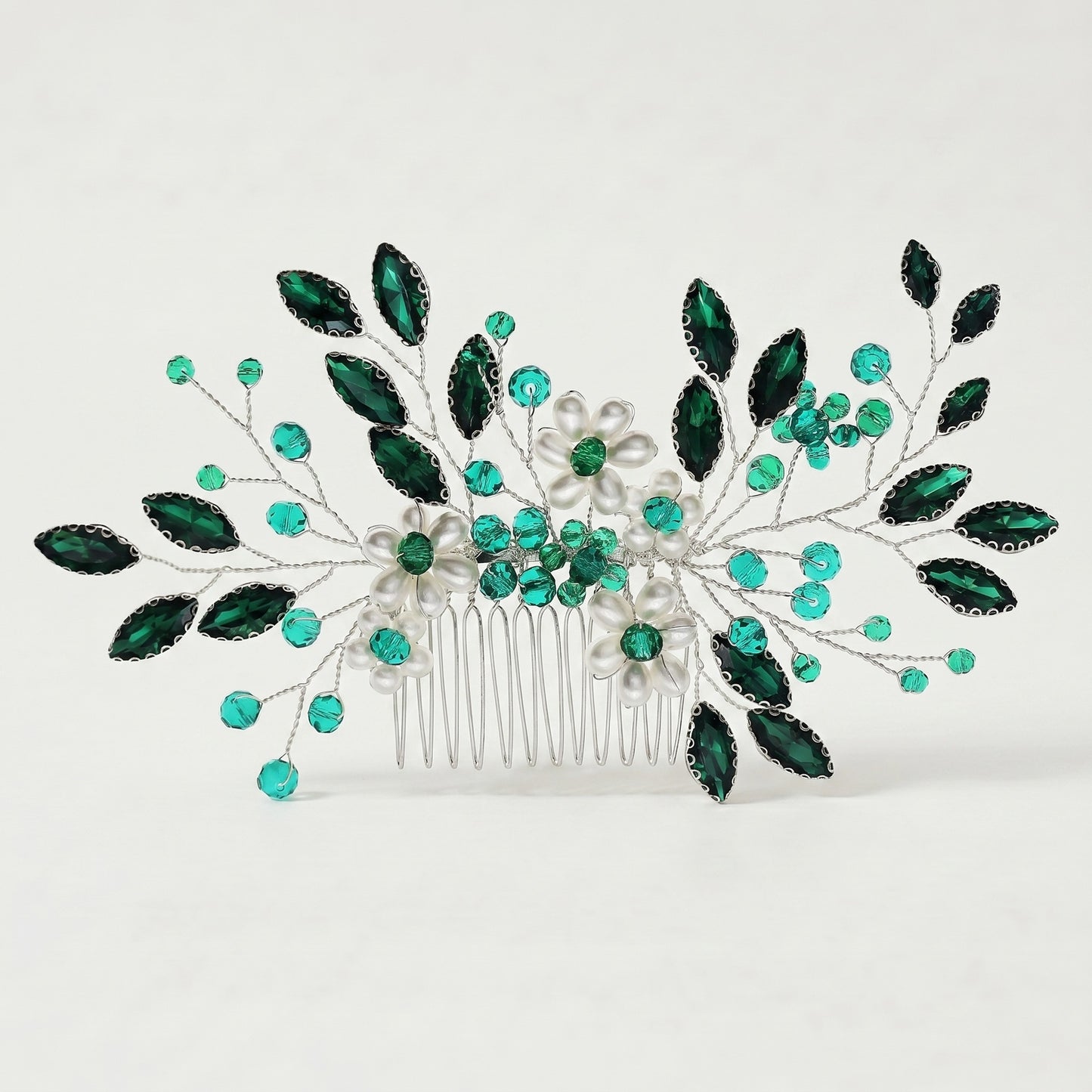 Green Crystal Leaf Hair Comb Elegant Bridal Hair Accessory