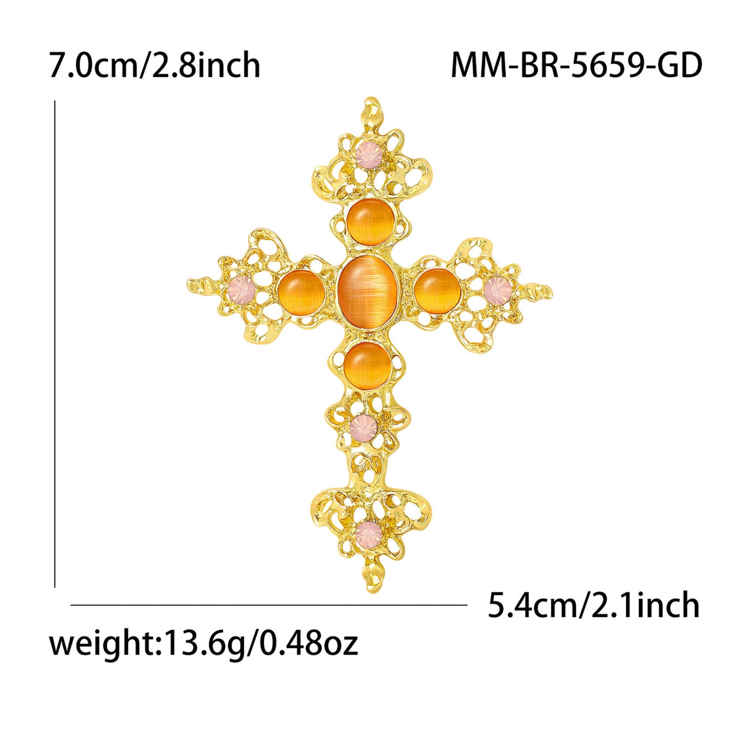 Creative Alloy Rhinestone Cross Brooch for Women