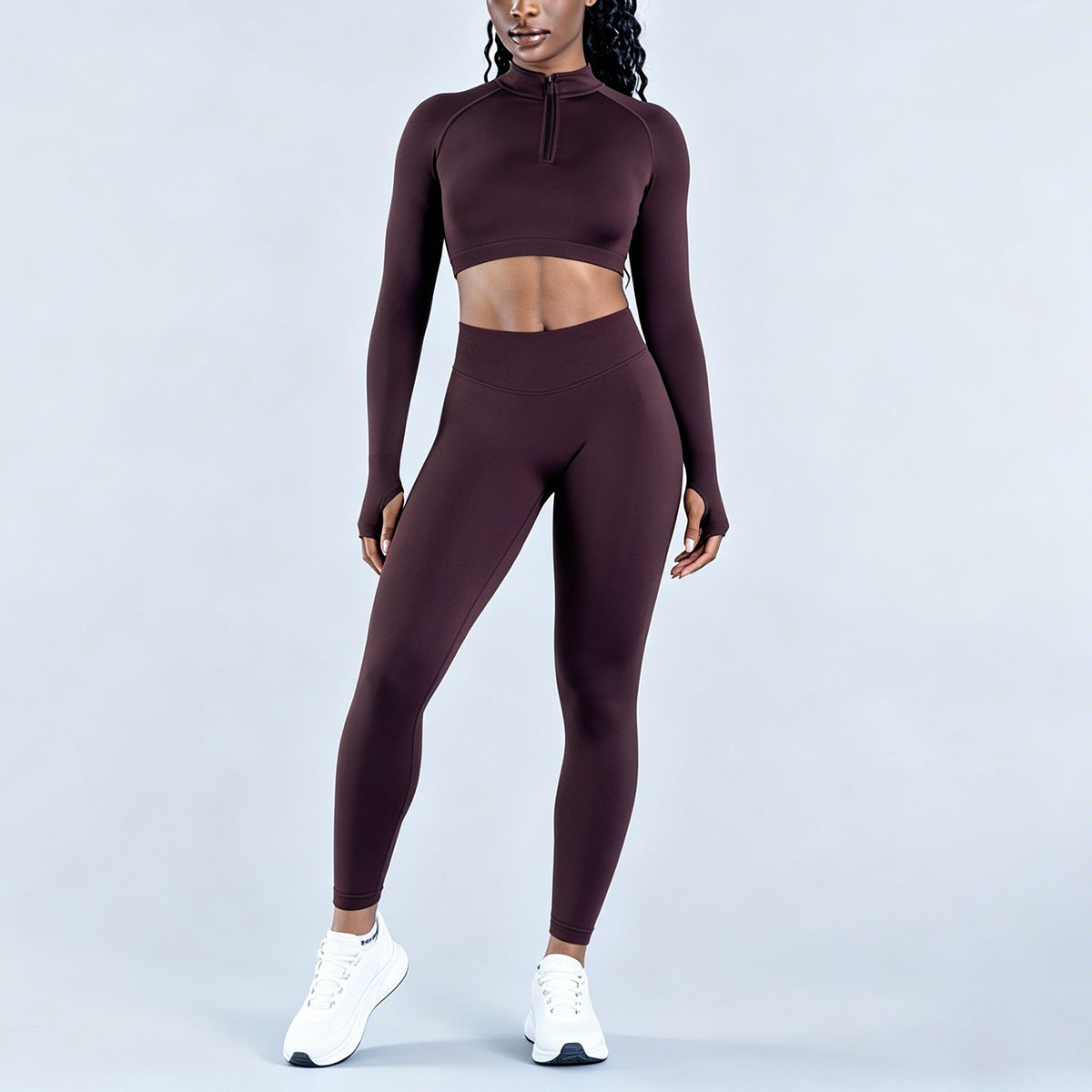 DFYNE Women's Long Sleeve Half-Zip Athletic Top Breathable Stretch Yoga Set