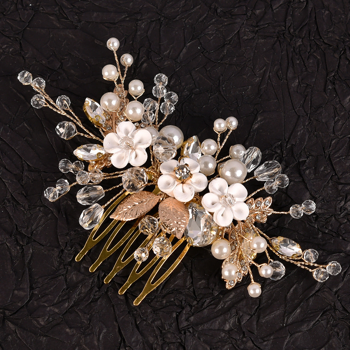 White Handmade Floral Crystal Beaded Bridal Hairpiece