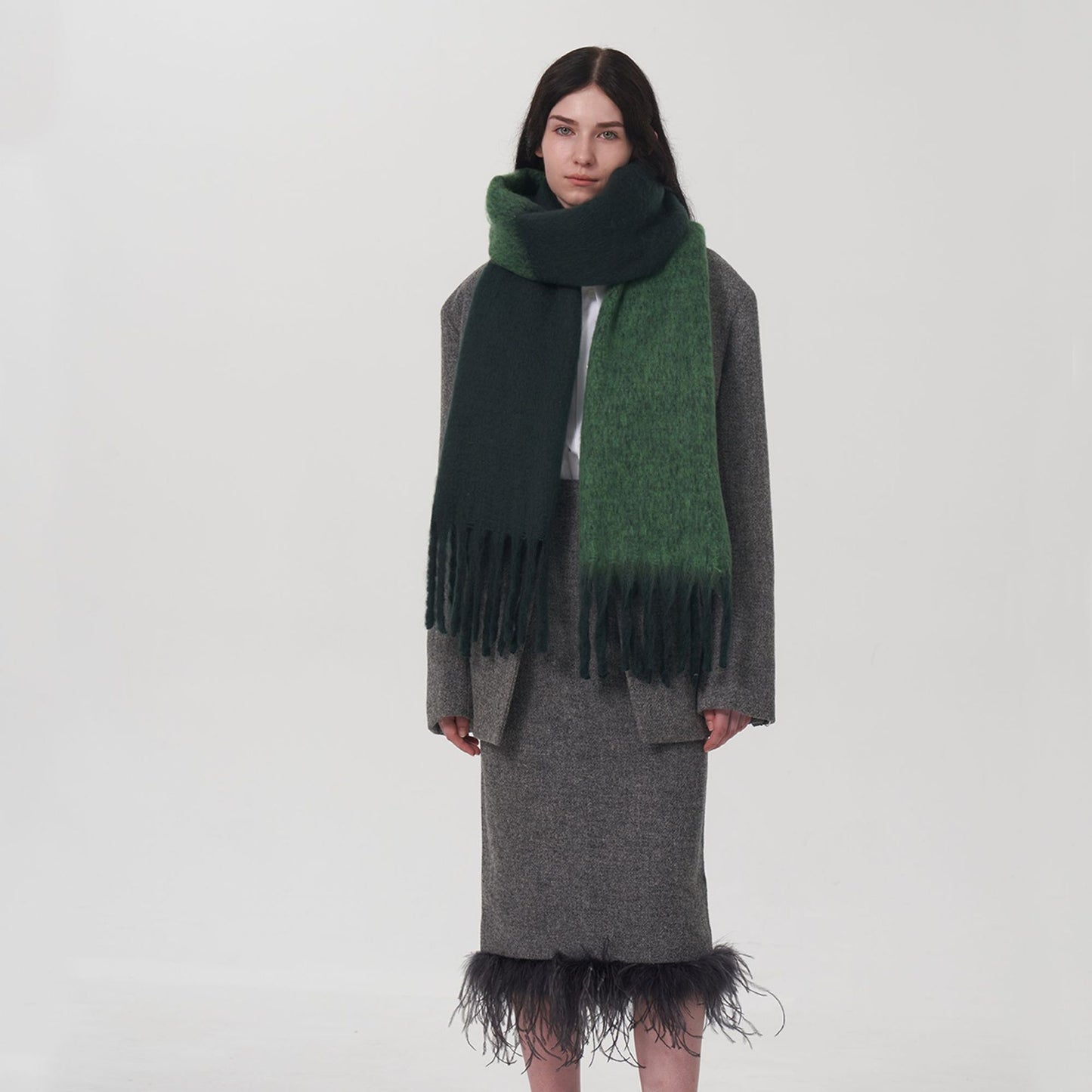 Color Block Warm Scarf Soft Chenille Shawl for Women