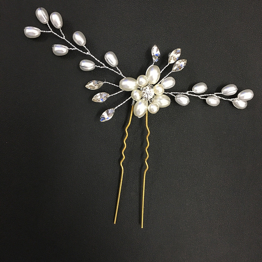 Handmade Pearl Crystal U Shaped Hairpin Bridal Hairpiece