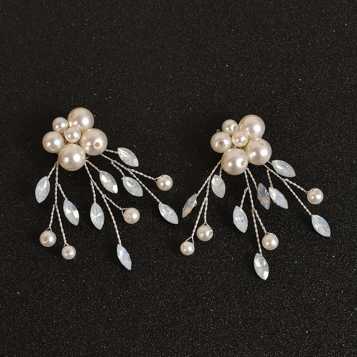 Removable Pearl Protein Blue Rhinestone Floral Shoe Clips