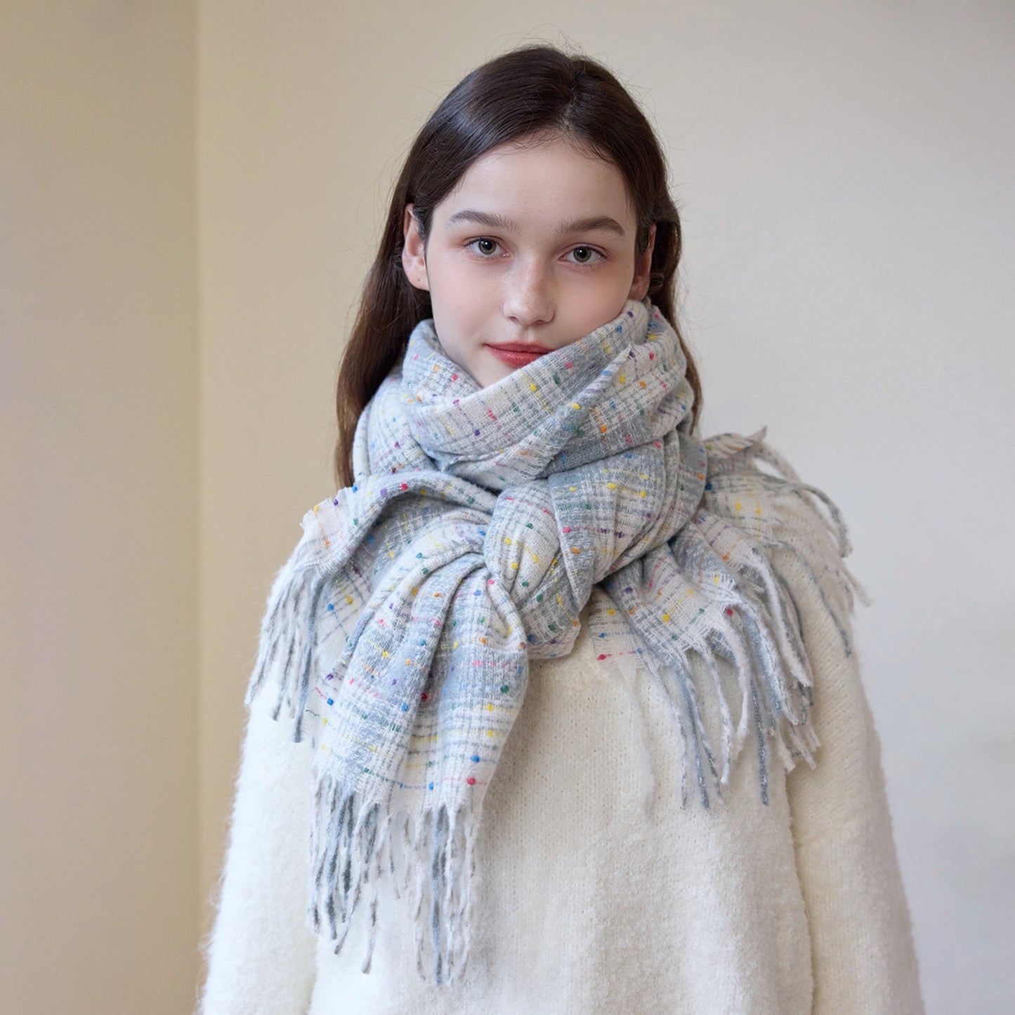 Chic Warm Plaid Scarf with Fringes for All Seasons