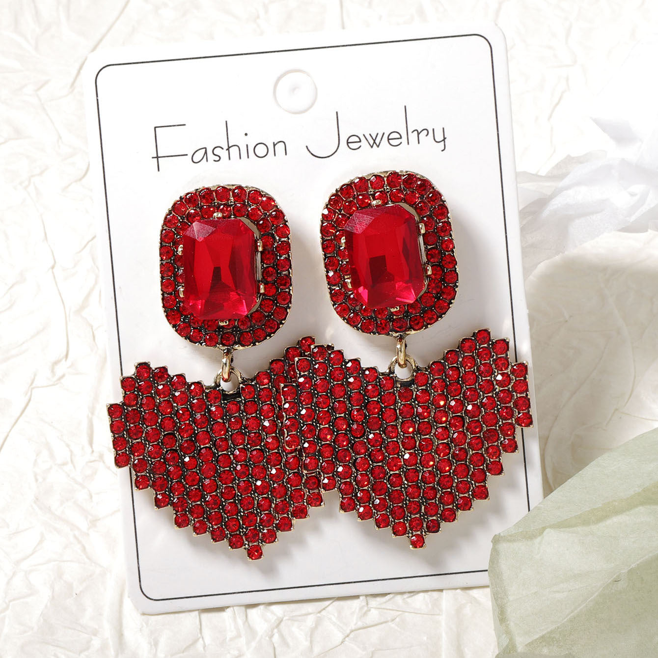 Alloy Heart Drop Earrings Paved Crystal Everyday Chic