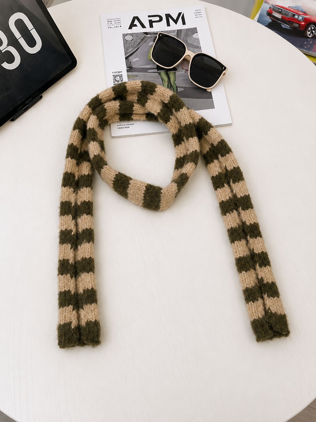 Retro Striped Knit Scarf Cozy Multicolor Infinity Scarf