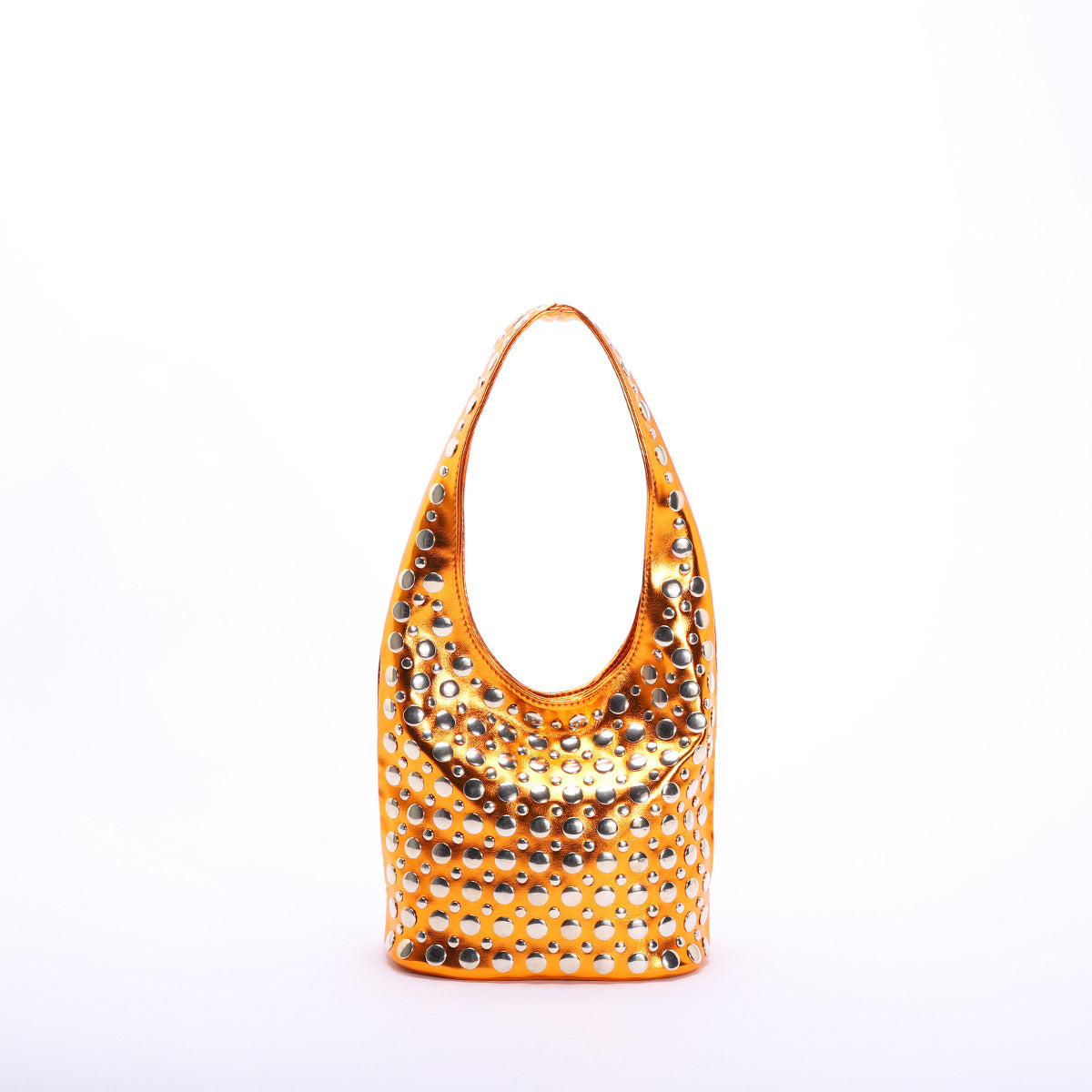 Punk Style Studded Bucket Bag With Soft PU Leather
